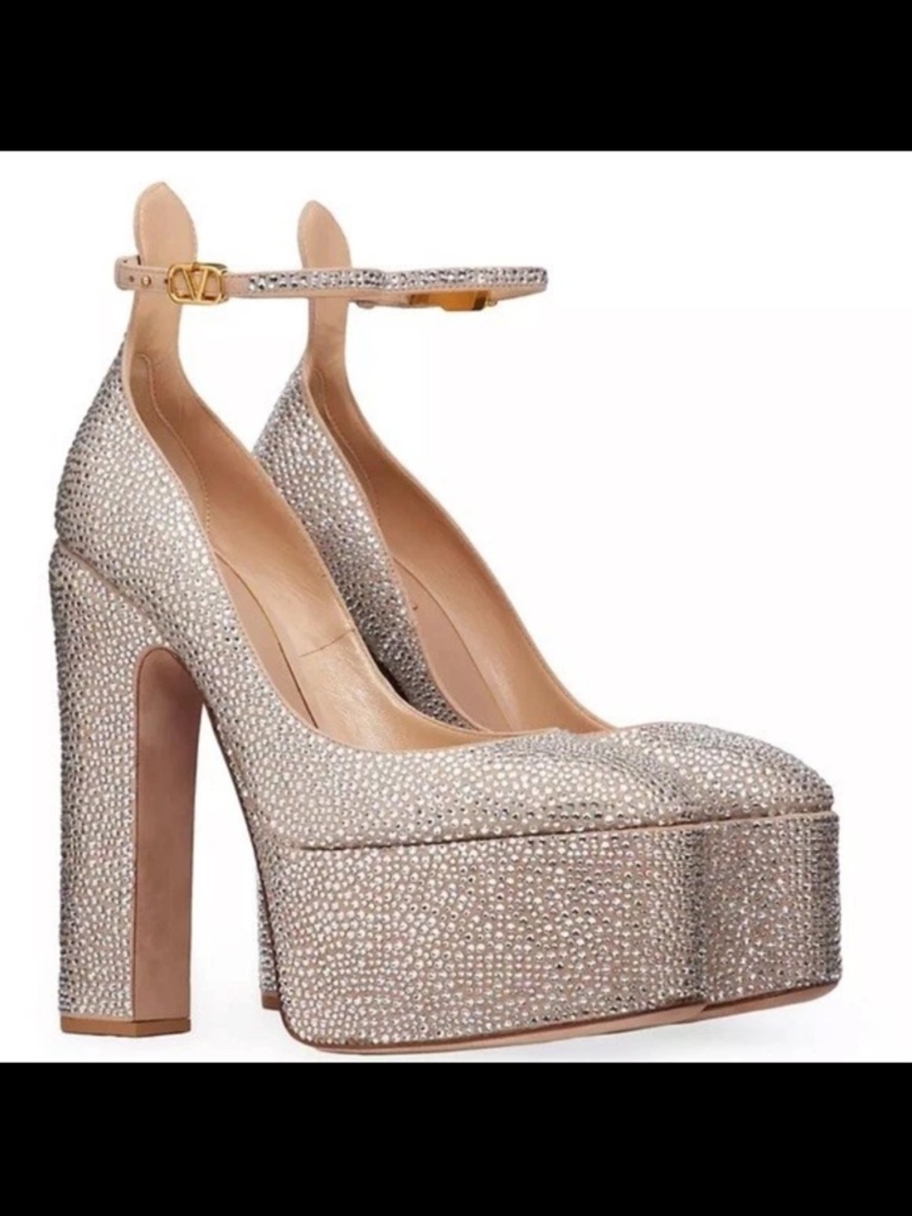 VALENTINO GARAVANI
Crystal-embellished suede platform pumps 38.5 TAN GO